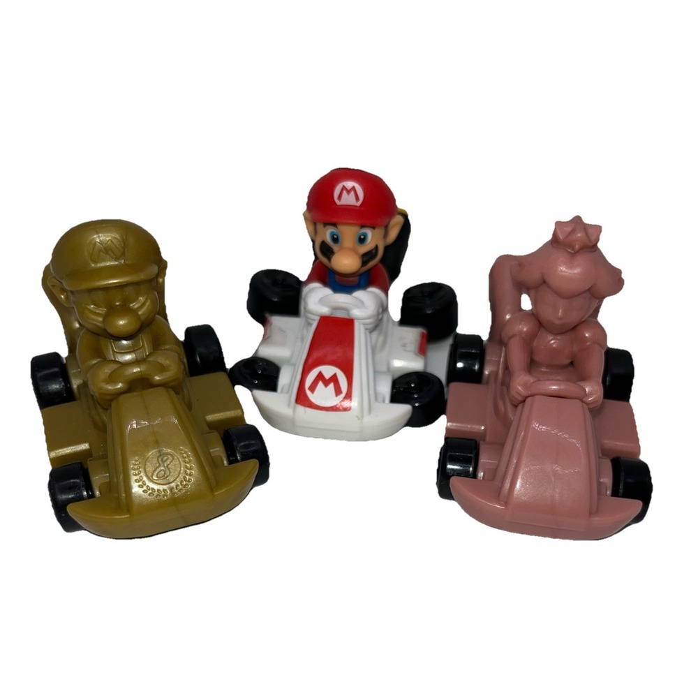 Mario Kart McDonalds Toys Gold Super Mario Bros Peach Figures Nintendo Lot Set 3